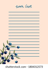 Minimalist vector sheet to make notes. Berry illustration on pink background. Page for notes. Organizer, to do list, scheduler, wish list.