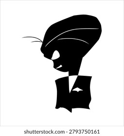 Minimalist vector silhouette of an alien character portrait, isolated on white background. Perfect for sci-fi theme logo, gaming mascot, or futuristic graphic element.