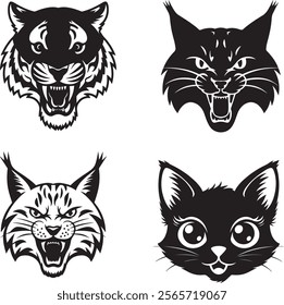 A minimalist vector silhouette of an angry bobcat head, with sharp lines, narrowed eyes, and an open mouth showing sharp teeth.