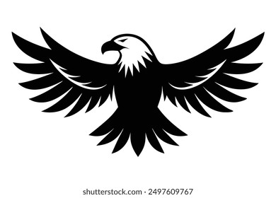 Minimalist vector silhouette of a bald eagle, featuring a sleek and powerful design.