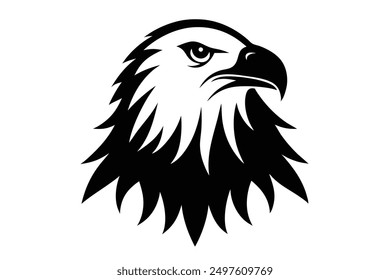 Minimalist vector silhouette of a bald eagle, featuring a sleek and powerful design.