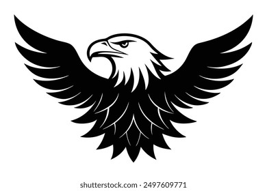 Minimalist vector silhouette of a bald eagle, featuring a sleek and powerful design.