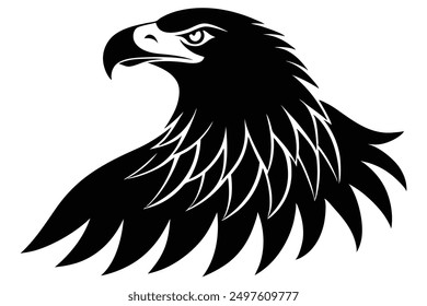 Minimalist vector silhouette of a bald eagle, featuring a sleek and powerful design.