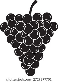 Silueta de Vector minimalista de un racimo de uvas con un tallo aislado sobre un fondo blanco