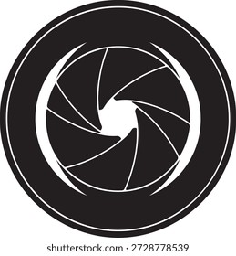 Silueta de Vector minimalista de una abertura de lente de cámara o ícono de obturador sobre un fondo blanco