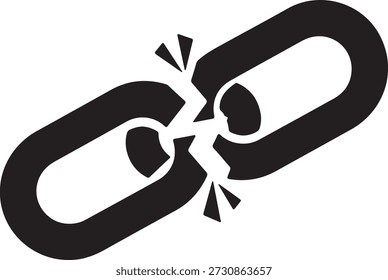 Silueta de Vector minimalista de un Enlace de cadena que se rompe en el medio aislado en un fondo blanco