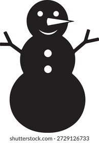 Minimalist vector silhouette of a classic snowman with a hat and coal buttons on a white background