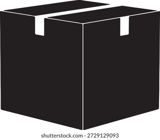 Silhueta vetorial minimalista de uma caixa de transporte de papelão fechada isolada em um fundo branco