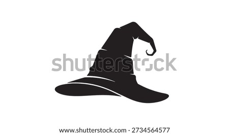 Minimalist vector silhouette of a crooked, pointed witch's hat