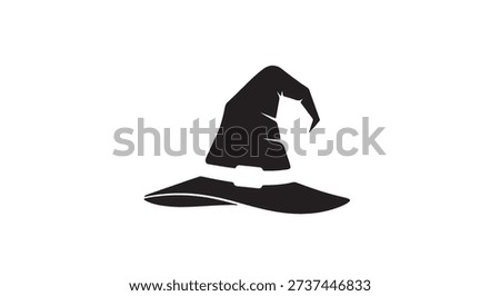 Minimalist vector silhouette of a crooked, pointed witch's hat, typically associated with Halloween.