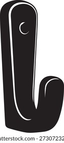 Minimalist vector silhouette of a curved wall-mounted hook or hanger isolated on a white background