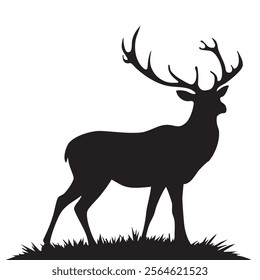 Minimalist vector silhouette of a deer, designed as a modern icon symbol, isolated on a clean white background. Ideal for logos, branding, and nature-inspired designs.
