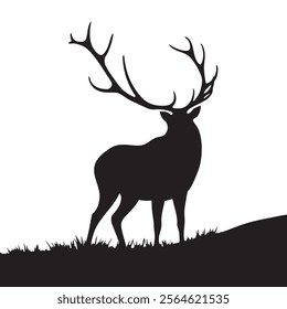 Minimalist vector silhouette of a deer, designed as a modern icon symbol, isolated on a clean white background. Ideal for logos, branding, and nature-inspired designs.