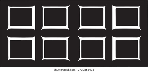 Minimalistische Vektorsilhouette eines Achtscheiben-Fenstergitters einzeln auf weißem Hintergrund