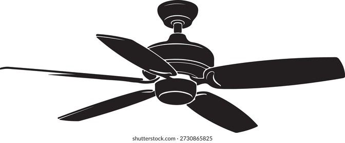 Minimalist vector silhouette of a four-blade ceiling fan seen from below