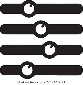 Minimalist vector silhouette of horizontal adjustment sliders for UI and audio settings isolated on a white background