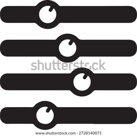 Minimalist vector silhouette of horizontal adjustment sliders for UI and audio settings isolated on a white background