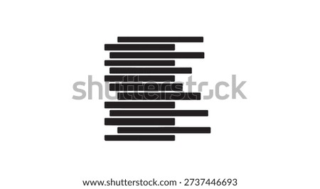 Minimalist vector silhouette of horizontal stacked lines of varying lengths, representing text, code, or a server stack.