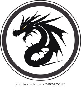 Minimalist vector silhouette illustration of a dragon, focusing on simplicity while incorporating aesthetic and modern elements.