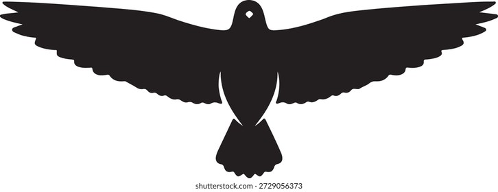Minimalist vector silhouette of a large bird with wings spread in flight isolated on a white background