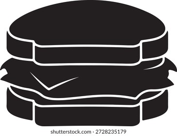 Minimalistische Vektorsilhouette eines großen mehrschichtigen Hamburgers oder Cheeseburgers einzeln auf weißem Hintergrund