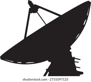 Silhueta vetorial minimalista de uma grande antena parabólica de telecomunicações isolada em um fundo branco