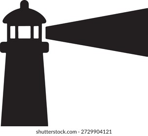 Silueta de Vector minimalista de un edificio de faro con un haz de luz que se extiende lateralmente