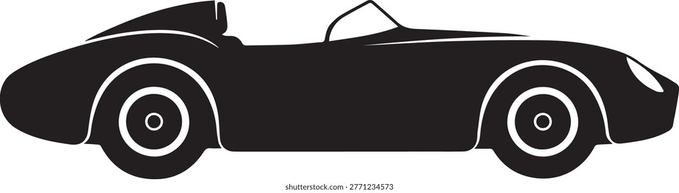 Minimalist vector silhouette of a lightweight track day speedster with an open cockpit and aggressive race stance.
