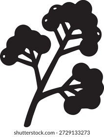 Minimalistische Vektorsilhouette eines üppigen Baumzweiges mit dichten Blättern einzeln auf weißem Hintergrund