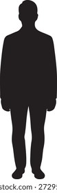 Silueta de Vector minimalista de un hombre de pie mirando hacia adelante en una pose neutral aislada sobre un fondo blanco