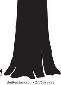 Minimalist vector silhouette of the massive General Sherman Giant Sequoia trunk base. Isolated flat design illustrating monumental scale on white background.