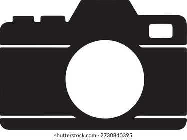 Minimalist vector silhouette of a modern digital SLR camera body and lens