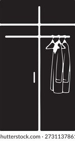 Silueta de Vector minimalista de un armario abierto o armario con un estante colgante con ropa