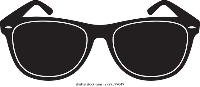 Minimalist vector silhouette of a pair of classic wayfarer-style sunglasses isolated on a white background