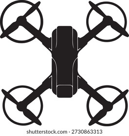 Minimalistische Vektorsilhouette einer Quadcopter-Drohne mit vier Rotoren von oben gesehen