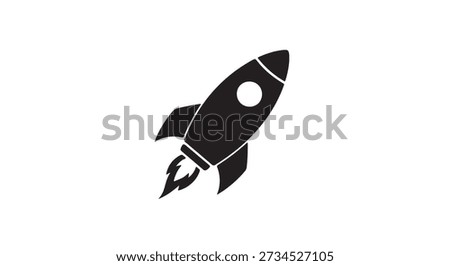 Minimalist vector silhouette of a rocket ship taking off diagonally