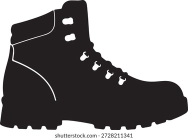 Silueta de Vector minimalista de una bota de trabajo resistente o zapato de senderismo aislado sobre un fondo blanco