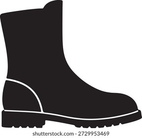 Minimalist vector silhouette of a rugged work boot or hiking shoe