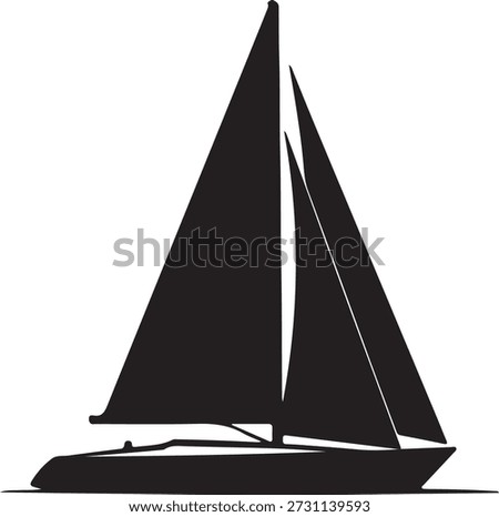 Minimalist vector silhouette of a sailboat with its sails caught in the wind isolated on a white background