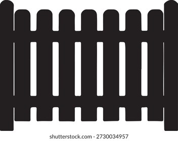 Minimalist vector silhouette of a segment of a classic wooden picket fence isolated on a white background