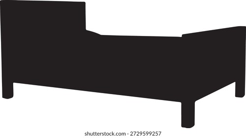 Minimalistische Vektorsilhouette eines einfachen Bettrahmens aus einem perspektivischen Winkel gesehen