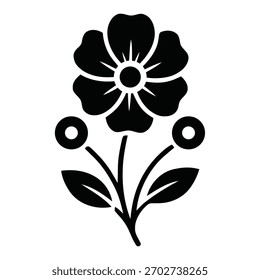 A minimalist vector silhouette of a single flower on a white background, featuring clean lines and a simplified form for versatile use.