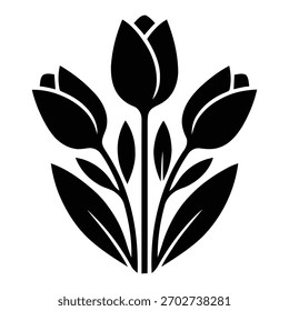 A minimalist vector silhouette of a single flower, isolated on a clean white background. The simple, elegant design focuses on the outline of the floral form, making it a versatile graphic element.