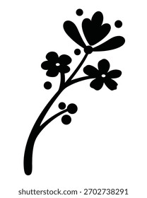 A minimalist vector silhouette of a single flower, isolated on a clean white background. The design emphasizes clean lines and a simple form, making it ideal for graphic design applications.