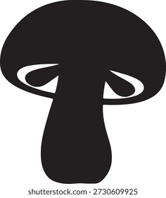 Minimalist vector silhouette of a single wild mushroom or fungus