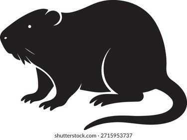 Minimalist vector silhouette of a sitting rat or mouse in profile view.