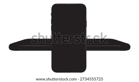 Minimalist vector silhouette of a smartphone and tablet arranged to form a cross or plus sign.