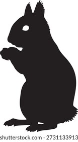 Silueta de Vector minimalista de una ardilla de pie sobre sus patas traseras en perfil aislado sobre un fondo blanco