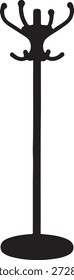 Minimalist vector silhouette of a standing coat rack or hat stand isolated on a white background
