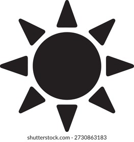 Minimalist vector silhouette of a sun with eight symmetrical triangular rays isolated on a white background